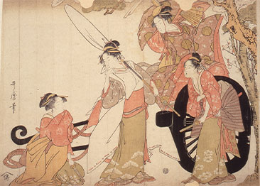 喜多川歌麿「四美人やつし車引」（版画） 江戸時代（18世紀）