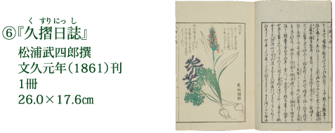 ⑥『久摺日誌』 松浦武四郎撰 文久元年（1861）刊 1冊 26.0×17.6cm