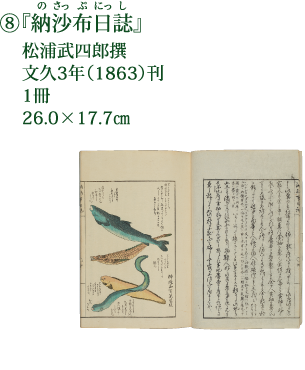 ⑧『納沙布日誌』 松浦武四郎撰 文久3年（1863）刊 1冊 26.0×17.7cm