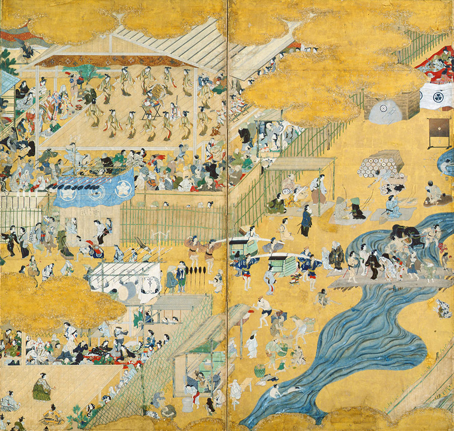 Scenes along the Riverside at Shijō, Kyoto (left screen) Edo period, 17th century