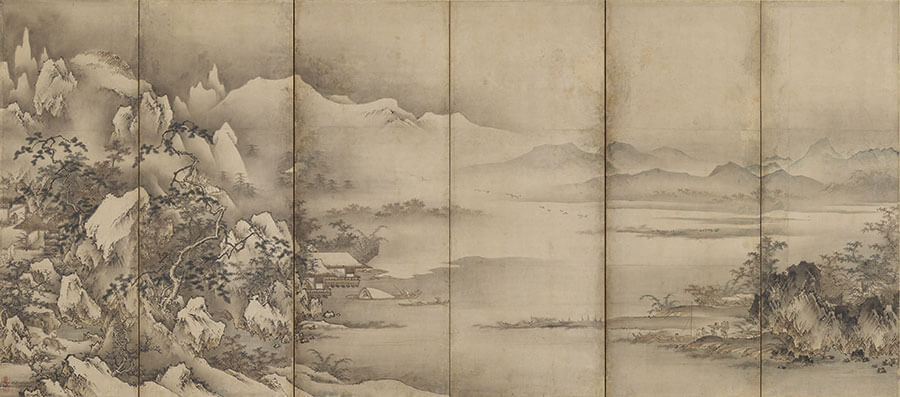 重要文化財　式部輝忠「四季山水図屏風」（左隻）