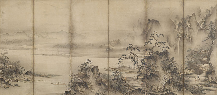 重要文化財　式部輝忠「四季山水図屏風」（右隻）